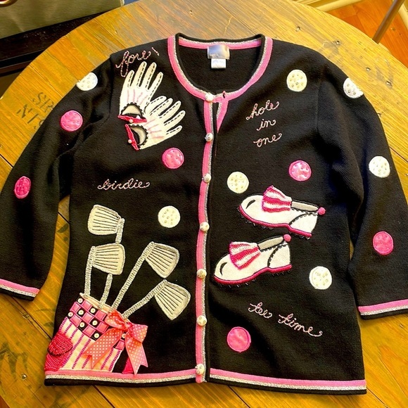berek Sweaters - Berek vintage golf embroidered beaded cardigan